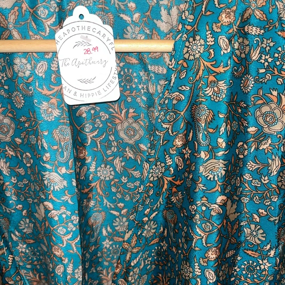 NWT Floral Teal Kimono Silk Blouse - Picture 2 of 5